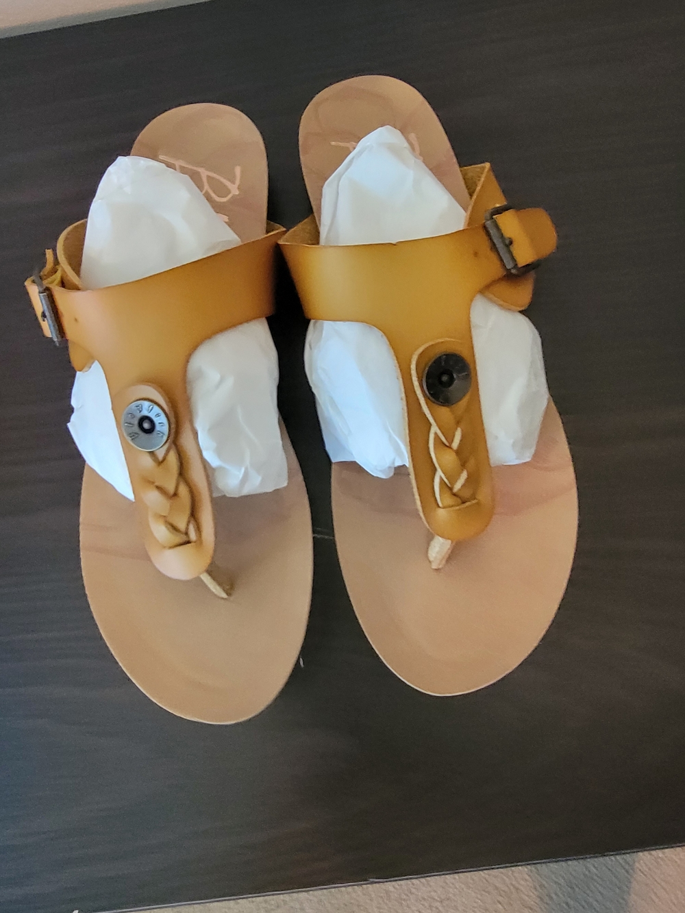Blowfish Mustard Braided Toe-Post Buckle Sandals
